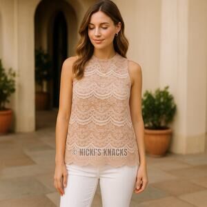 Sleeveless Lace Blouse High Neck Romantic Top Bridal Shower Coquette Style L
